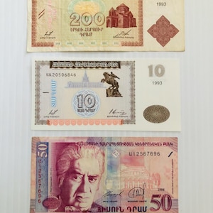 Armenia 200, 50, 10 Dram Lot of 3 Banknotes 1990s Colorful