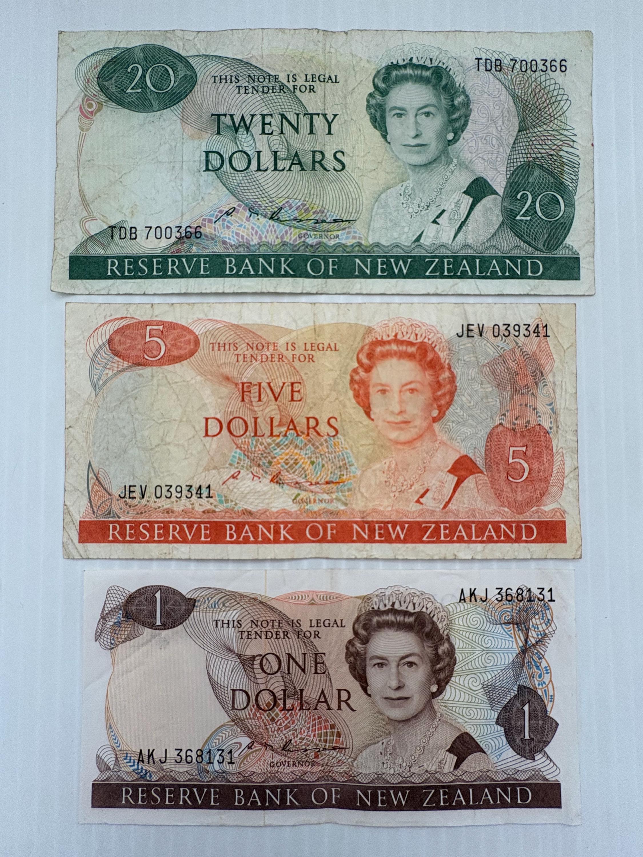 ニュージーランド 20ドル、5ドル、1ドル 1970年代～1990年代 エリザベス2世女王、鳥 3枚セット カラフル - Etsy 日本
