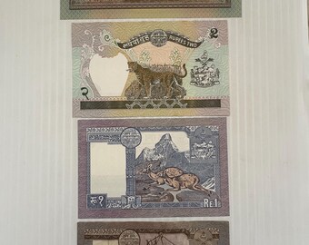 ネパール 10、2、1ルピー紙幣 4枚セット 1970年代～1990年代 カラフル