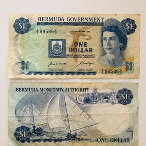 Bermuda 1 Dollar 1970s Queen Elizabeth 2, Boat, Ocean Scenes