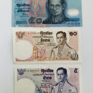 Thailand 50, 10, 5 Baht 1960s-1980s King Rama IX Set of 3 Banknotes