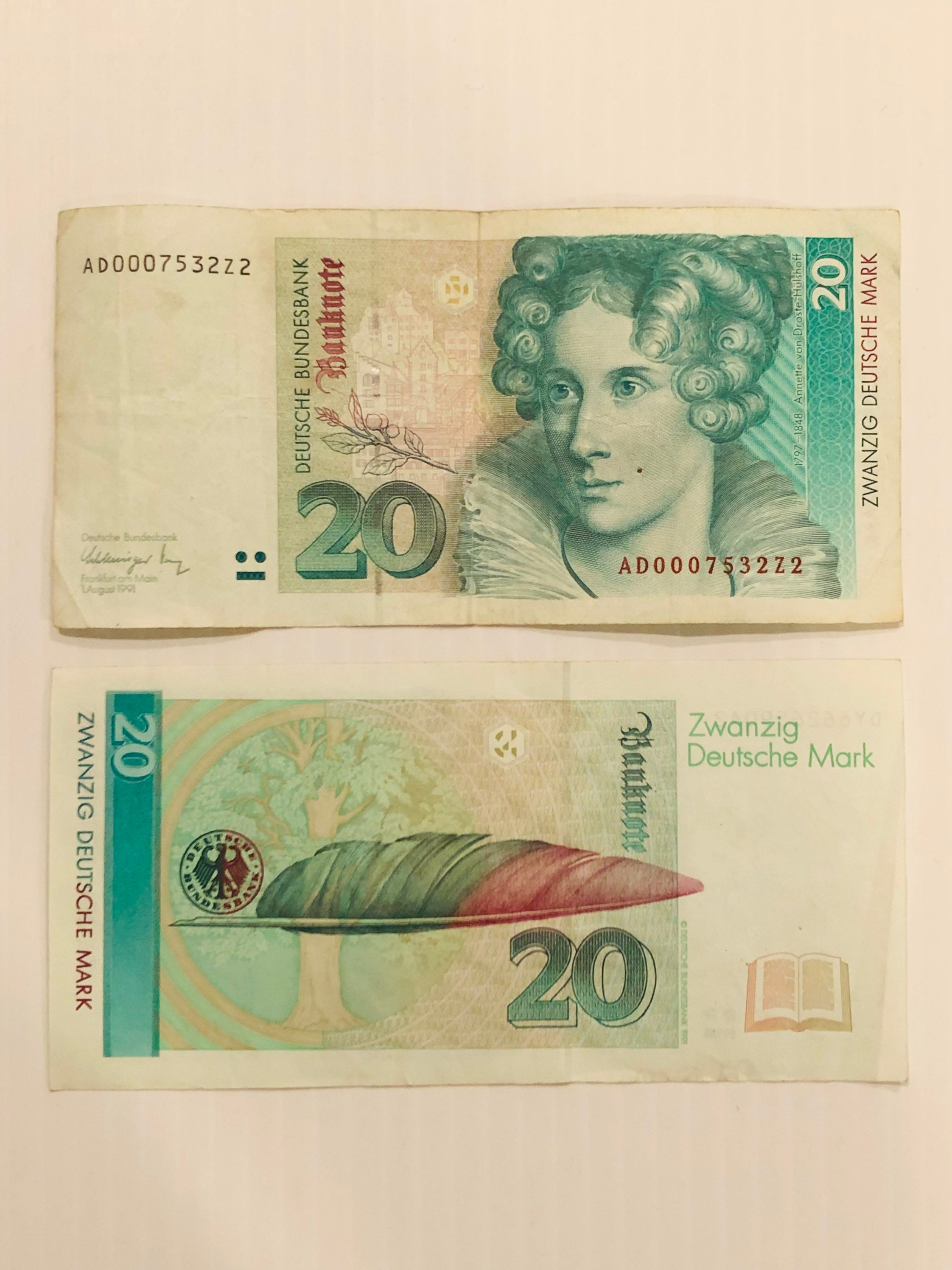 ドイツ 20マルク 1980年代～1990年代 通貨/紙幣 カラフル ユーロ導入前 - Etsy 日本