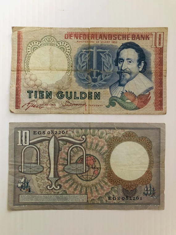 オランダ 10 グルデン 1950 年代 ユニーク デザイン プレユーロ紙幣