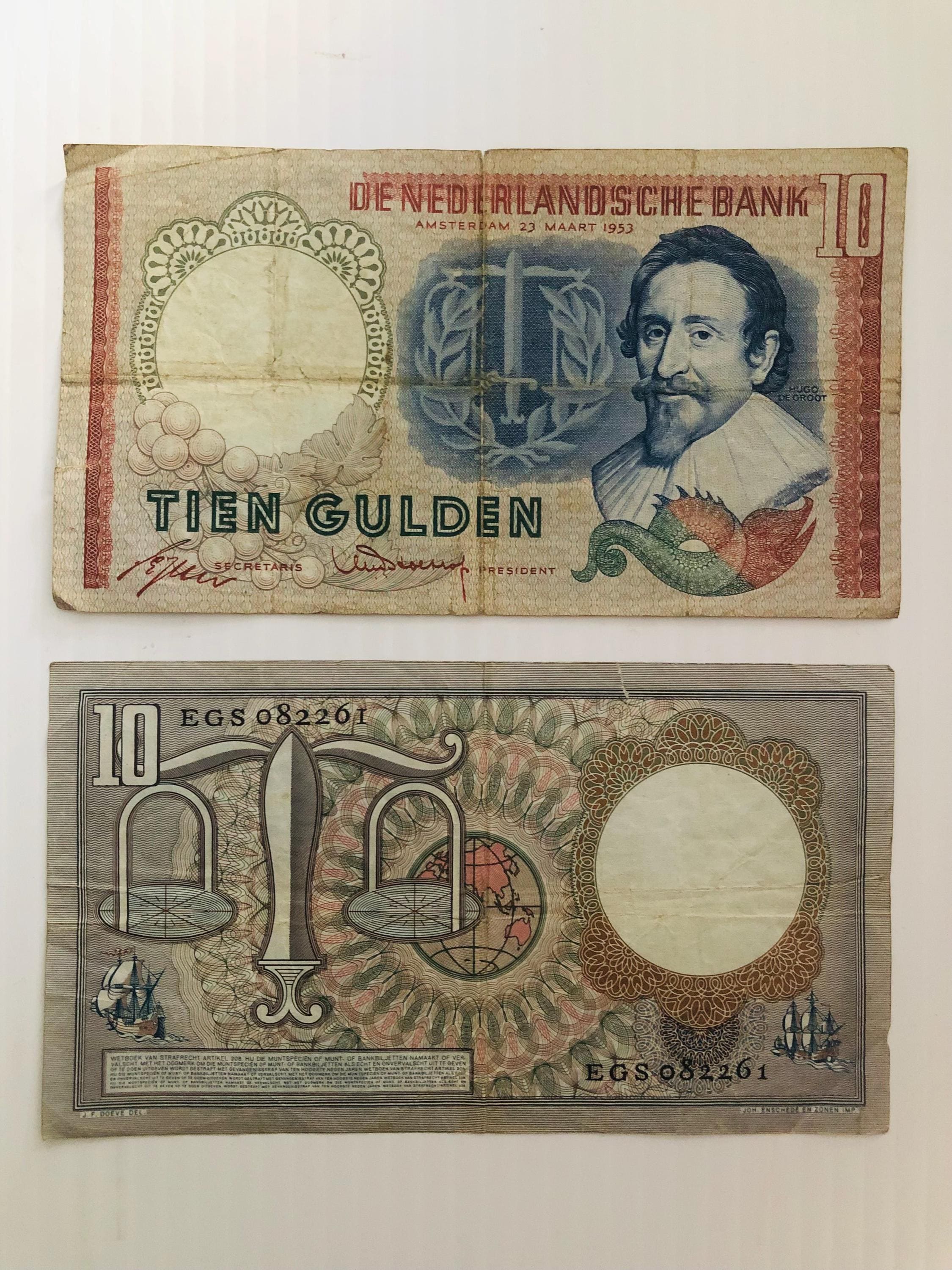オランダ 10 グルデン 1950 年代 ユニーク デザイン プレユーロ紙幣