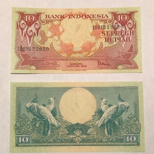 Indonesia 10 Rupiah 1959 Flowers, Cockatoo Birds Crisp Nice Condition