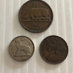 Ireland 1/4 Penny, 1/2 Penny, and 3 Pence 1920s-1930s Lot of 3 Vintage Coins