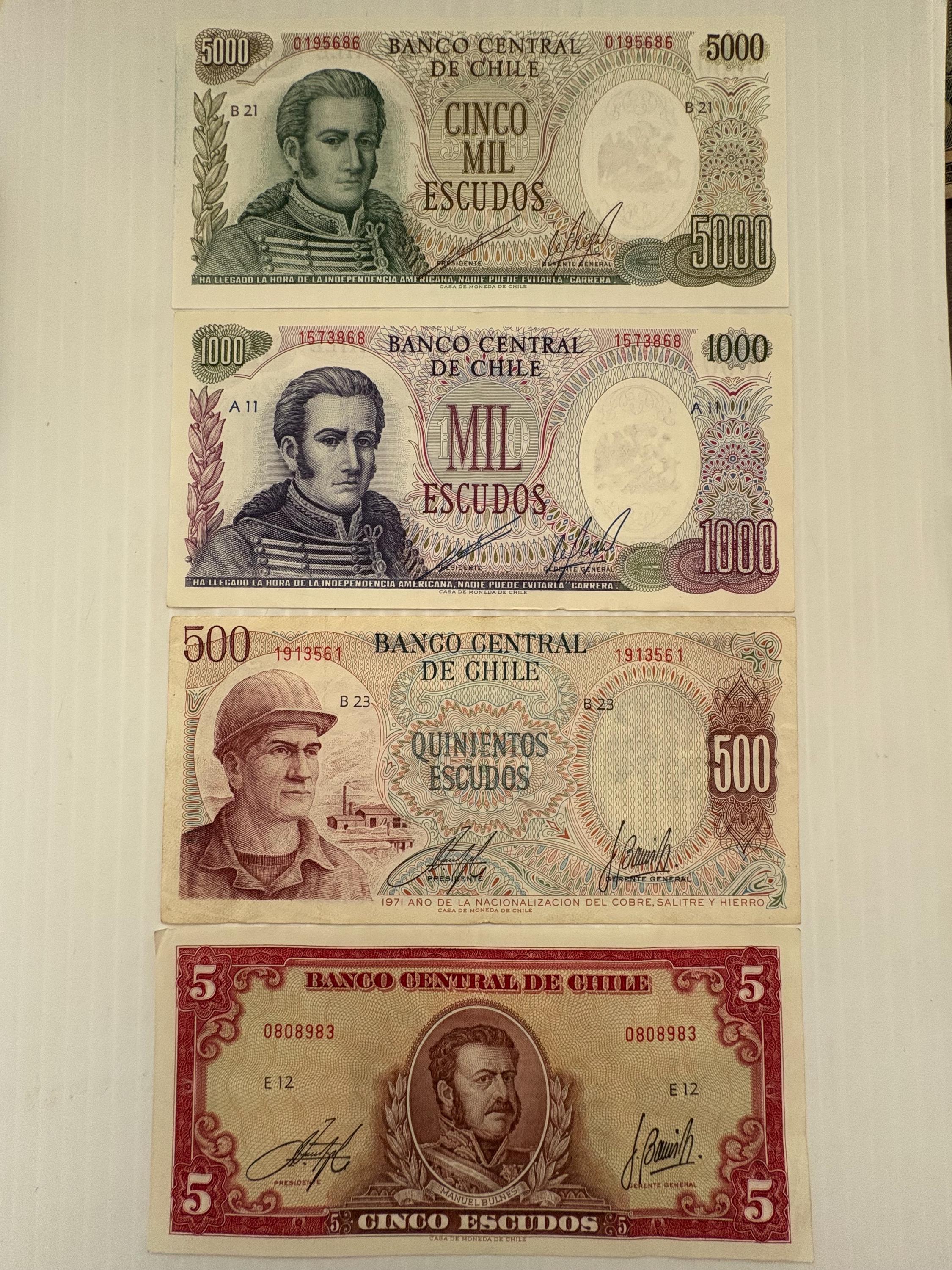 チリ 5000、1000、500、5ペソ 1960年代～1970年代 紙幣4枚セット ヴィンテージ - Etsy 日本