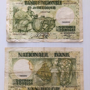 Belgium 50 Francs 1943 World War 2 Era Ornate Note