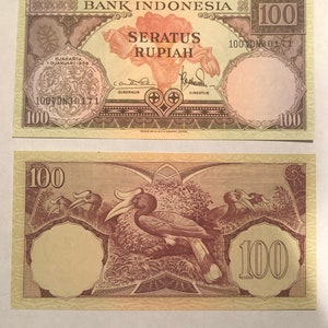 Indonesia 100 Rupiah 1959 Flower, Hornbill Birds
