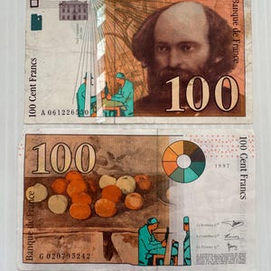 France 100 Francs Paul Cezanne Paintings Colorful Vintage 1990s Pre-Euro