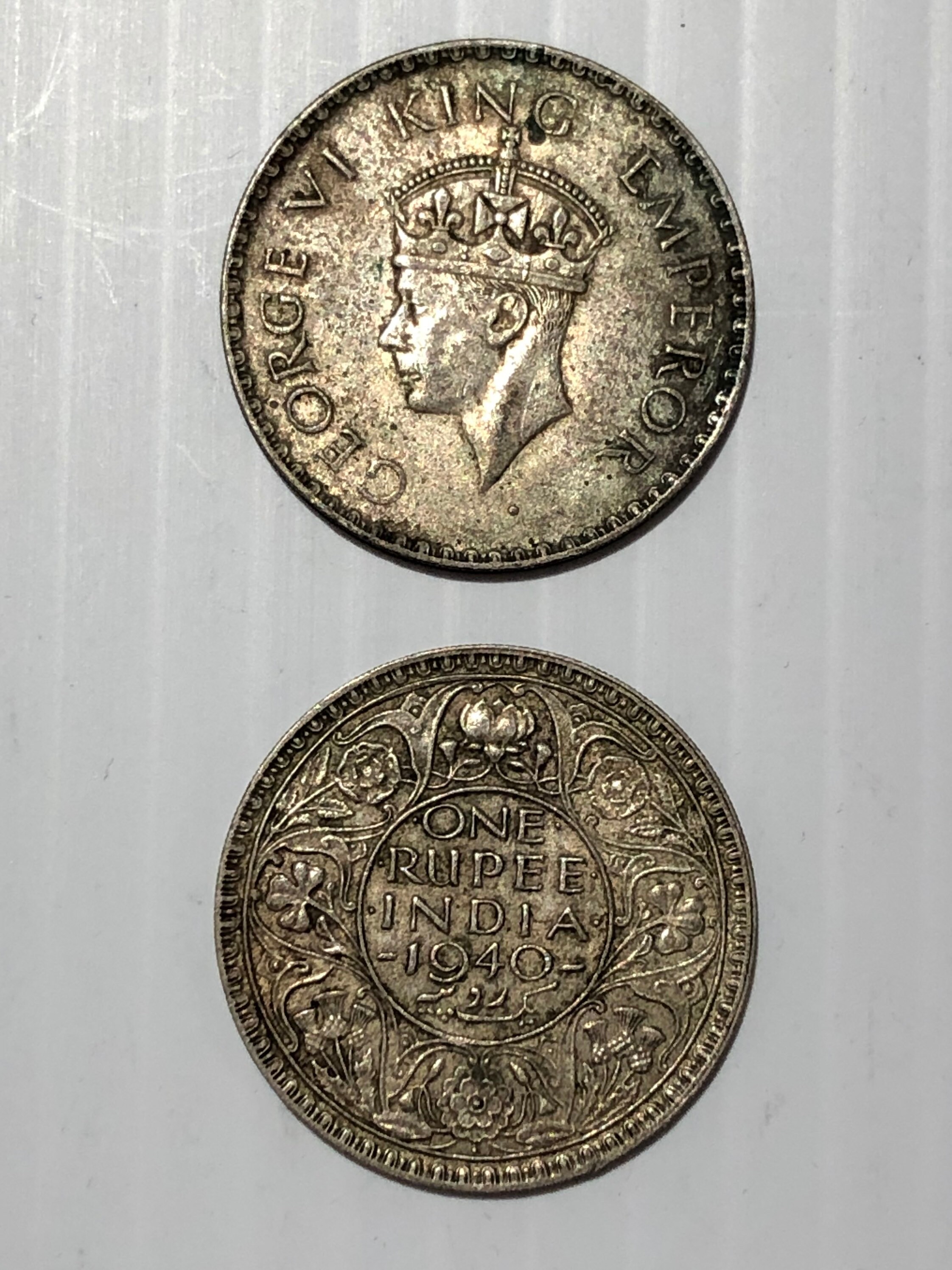 ヴィンテージ 1940-1945 イギリス領インド 1ルピー銀貨 国王ジョージ6