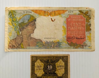 フランス領インドシナ 100 ピアストルと 10 セント 1940 年代 紙幣 2
