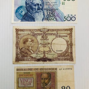 Belgium Francs 1940s-1980s Lot of 3 Banknotes Colorful Pre Euro
