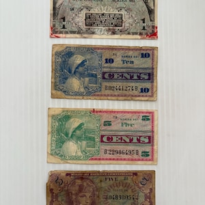 Lot of 4 United States Military Payment Certificates Currency 1940s-1970s