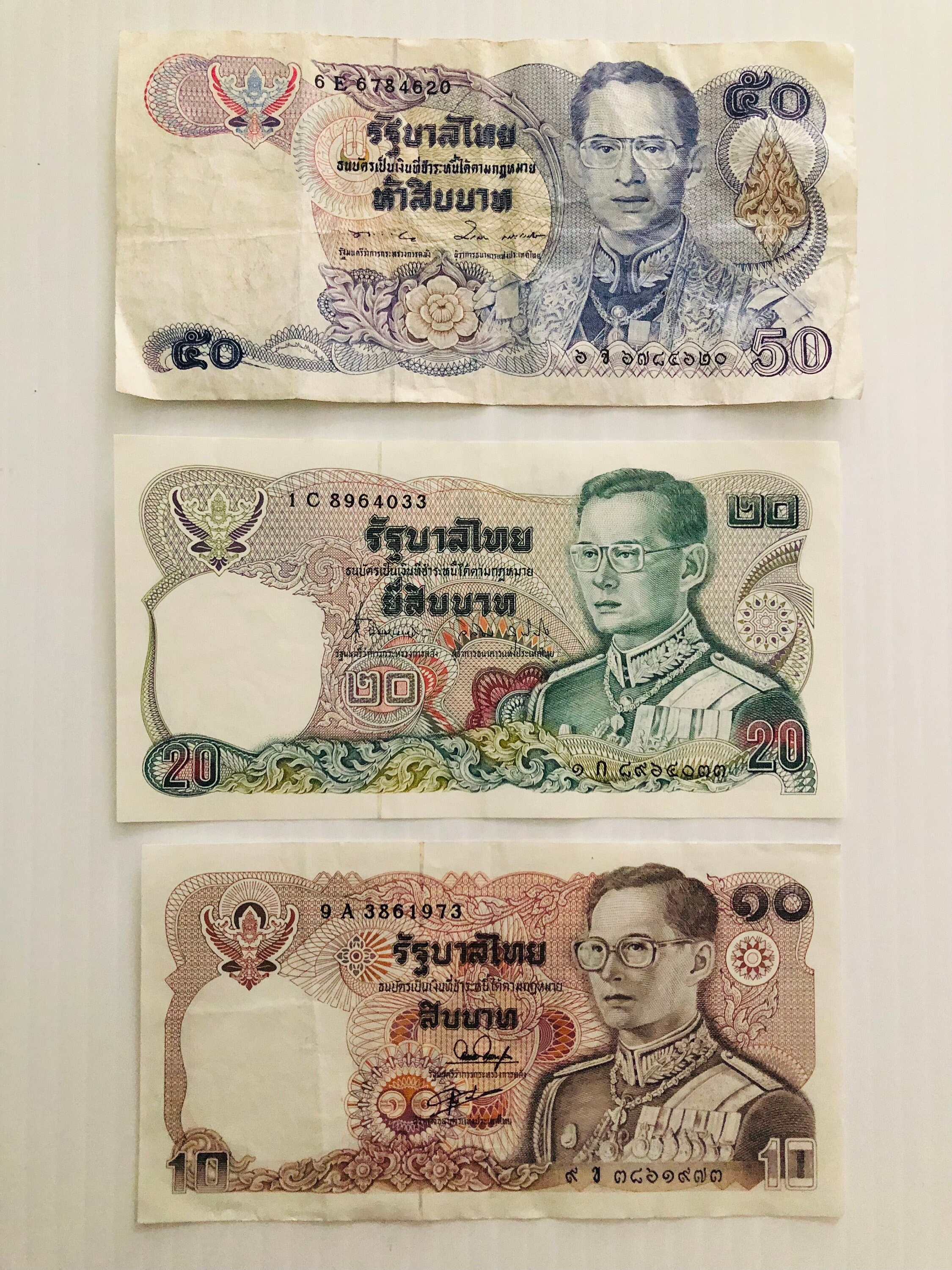Thaïlande 50, 20, 10 bahts Années 1960-80 King Rama IX Set de 3 billets de  banque - Etsy France