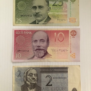 Estonia 25, 10, 2 Krooni Lot of 3 Banknotes 1990s Pre-Euro Post-Soviet