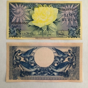 Indonesia 5 Rupiah 1959 Flower, Sunbirds
