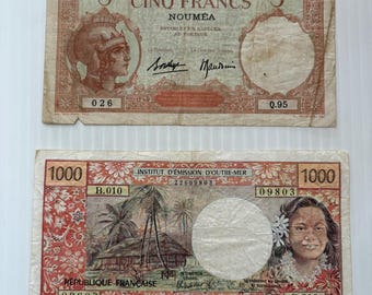 フランス領ポリネシア タヒチ ニューカレドニア 1000フランと20フラン