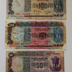 India 100 and 50 Rupees 1970s-1990s Lot of 3 Old Vintage Colorful Notes