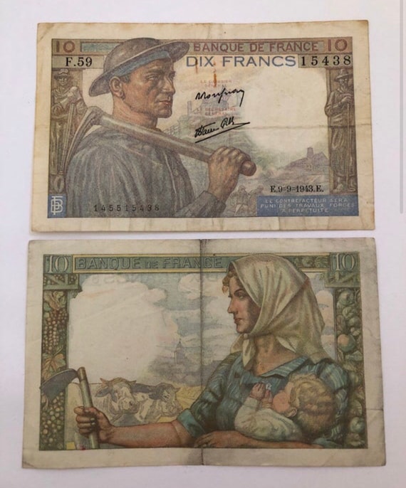 未使用 1944年 フランス 軍票 France 10フラン francs 紙幣 10 French Francs (Allied Military Currency 1944) - exchange yours