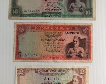 Ceylon / Sri Lanka 10, 5, 2 Rupees 1960s-1970s Lot of 3 - Etsy