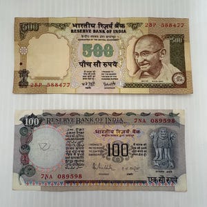 India 500 and 100 Rupees Lot of 2 Old Vintage Colorful Notes