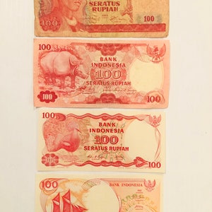 Indonesia 100 Rupiah 1968-1992 Lot of 4 Banknotes Colorful Ornate