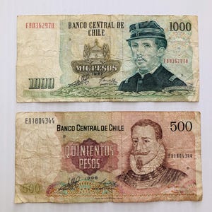 Chile 1000 and 500 Pesos 1990s Lot of 2 Banknotes