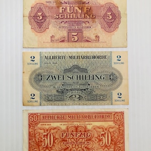 Austria World War 2 Allied Military Currency Lot of 3 Vintage Banknotes Pre-Euro