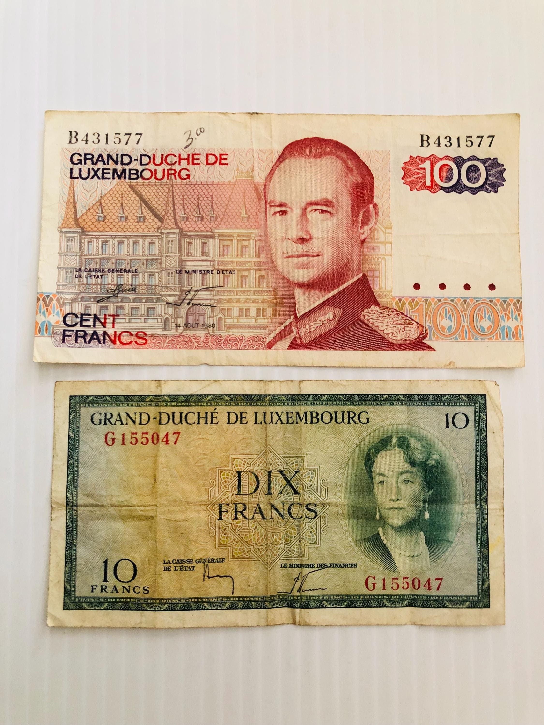 Luxembourg 100 Francs and 10 Francs 1950s-1980s Lot of 2 Vintage