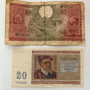 Belgium 100 and 20 Francs 1940s-1950s Lot of 2 Banknotes Colorful Pre Euro