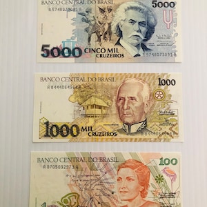 Brasilien 1980er Jahre Buntes Lot von 3 Banknoten Crisp
