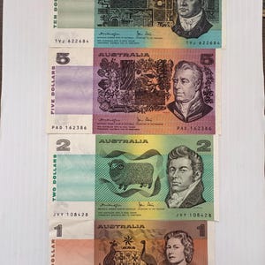 Australia 10, 5, 2, 1 Dollar 1970s-1990s Lot of 4 Vintage Banknotes