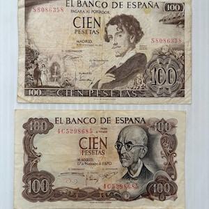 Spain 100 Pesetas 1960s-1970s Lot of 2 Pre-Euro Ornate Banknotes