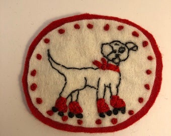Felt brooch Textile jewelry, OOAK Hand Embroidery, dog pin