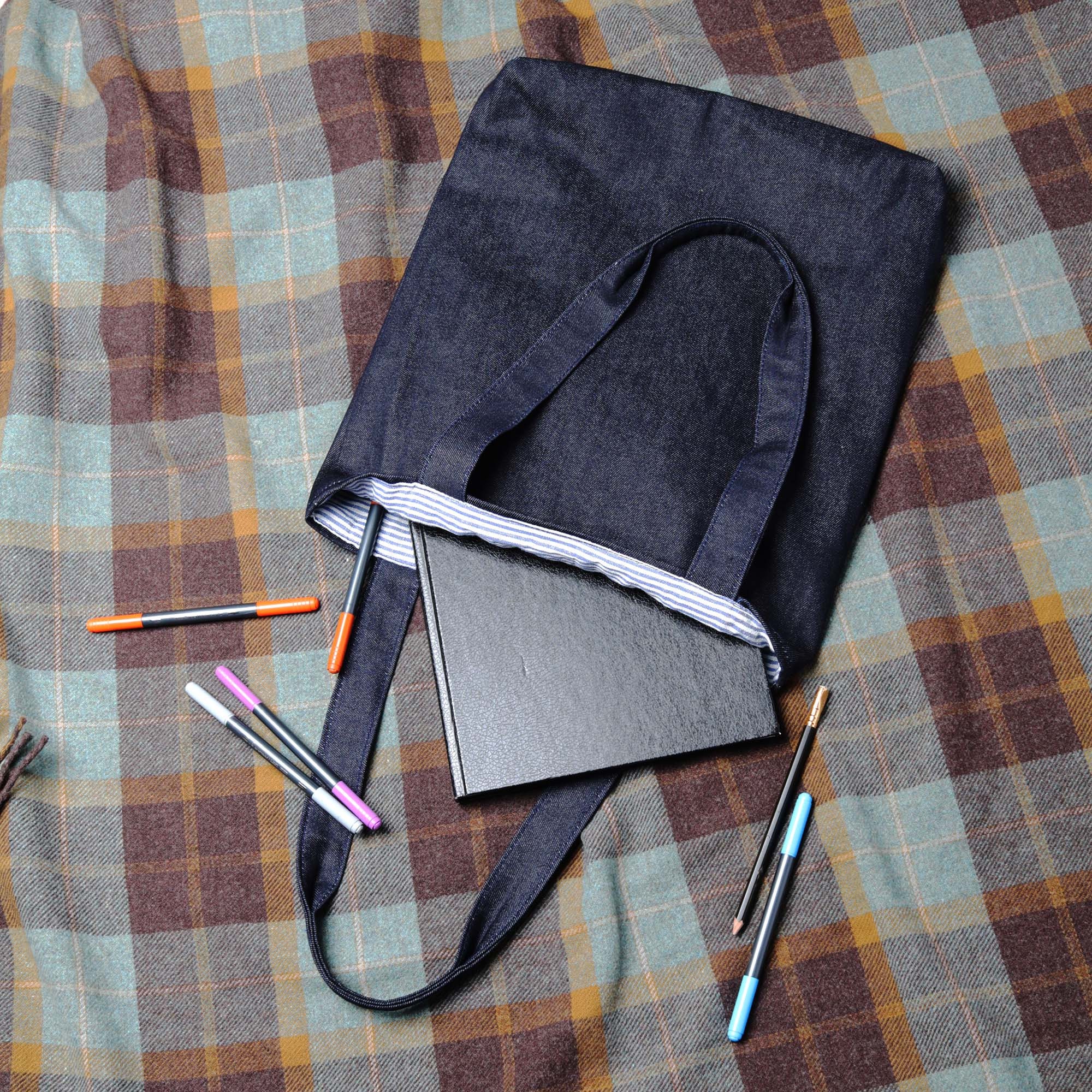 ネペンテス アンライクリー SHOPPING BAG DK.NAVY navy blue canvas shopping bag with stripes
