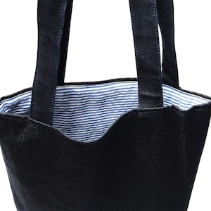 Dry Denim Tote Bag Lined With Blue And White Stripes Featuring Easy To Store Inside Pocket image 3