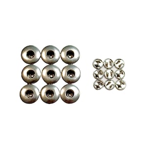 Silver Button Set. 1 x 17 mm Top Button, 4 x 15 mm Fly Buttons Open Top Double Shank