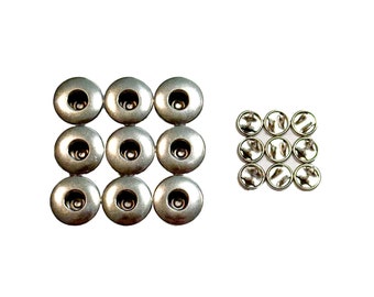 Silver Button Set. 1 x 17 mm Top Button, 4 x 15 mm Fly Buttons Open Top Double Shank