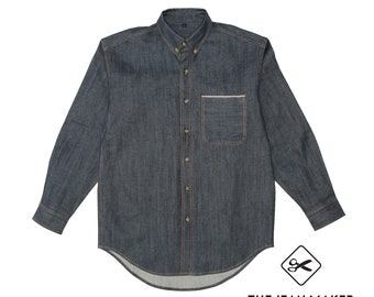 Custom Bespoke Japanese Raw Denim Button Up Shirt - Red Selvage Indigo or Black Denim