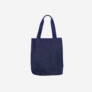 Dry Denim Tote Bag Lined With Blue And White Stripes Featuring Easy To Store Inside Pocket image 2