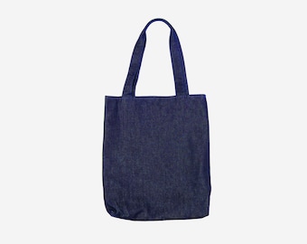 Dry Denim Tote Bag Lined With Blue And White Stripes Featuring Easy To Store Inside Pocket