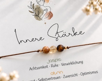 INNER STRENGTH • Gemstone Bracelet • Lucky Charm • Jasper • Citrine • Tiger's Eye • Gift for Girlfriend • Strength & Self-Confidence
