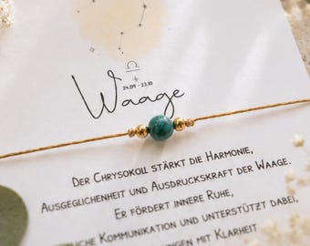 LIBRA • Gemstone Bracelet • Chrysocolla Zodiac Jewelry • Gift for Harmony & Balance • Elegant and Personal • Birthday Idea