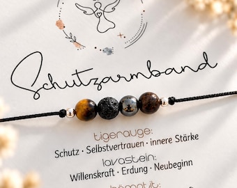 PROTECTIVE BRACELET • Gemstone bracelet • Lucky charm • Tiger's eye • Lava stone • Hematite • Tourmaline • Symbolic jewelry • Strength & security