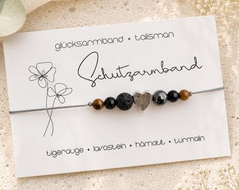 PROTECTIVE BRACELET • Gemstone bracelet • Lucky charm • Tiger's eye • Lava stone • Hematite • Tourmaline • Symbolic jewelry • Strength & security
