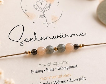 SEELENWÄRME • Edelsteinarmband • Glücksbringer • Rauchquarz • Sonnenstein • Labradorit • Symbolischer Schmuck Geschenk • Herzenswärme