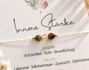 INNER STRENGTH • Gemstone Bracelet • Lucky Charm • Jasper • Citrine • Tiger's Eye • Gift for Girlfriend • Strength & Self-Confidence