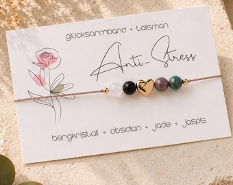 Anti-stress gemstone bracelet • Lucky bracelet • Rock crystal • Obsidian • Jade • Jasper • Symbolic jewelry gift • Serenity