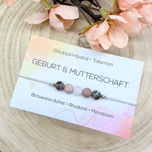 GEBOORTE & MOEDERSCHAP • Edelsteen macramé armband • Botswana agaat • Rhodoniet • Maansteen • Geluksbrenger • Talisman • Artikelnr. MAC029